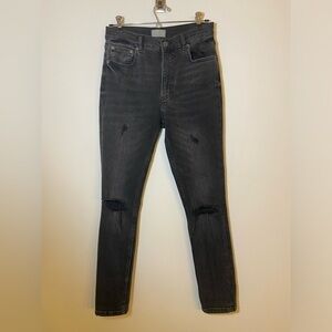 Boyish Zachary High Rise Skinny In Black Touch Of Evil Distressed Size 27